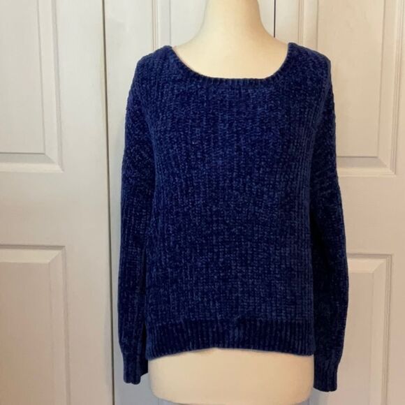 Hippie Rose Blue Soft Sweater Twist Low Cut Back Large - Picture 1 of 3